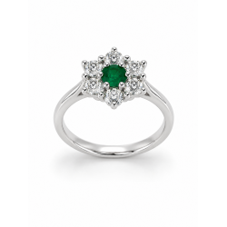 Pre Owned Platinum Emerald and Diamond Cluster Ring ZC23 